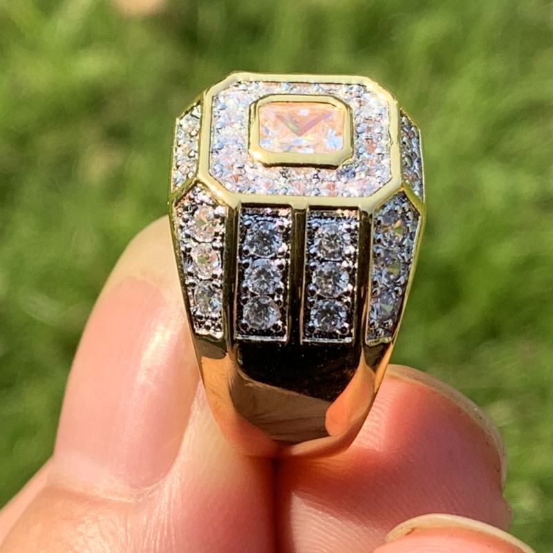 Victoria Luxury Jewelry Male 925 Sterling Silver&Gold Fill Princess Cut White Topaz CZ Crystal Eternity Wedding Band Ring For Men Gift