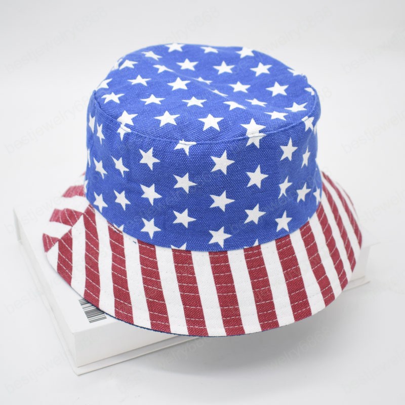 New Unisex Fashion Summer Reversible American Flag USA Printed Bucket Hats Men Women Outdoor Shade Panama Boys Fisherman Hat Bob