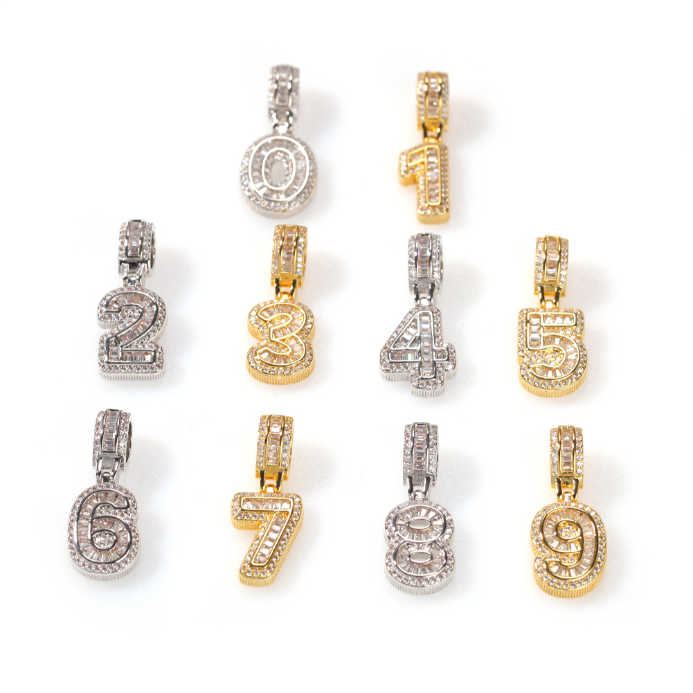 TopBling Hip Hop 0-9 Custom Numbers Pendant Necklaces Bling Crystal Shining Cubic Zirconia Letters Men Women Gift