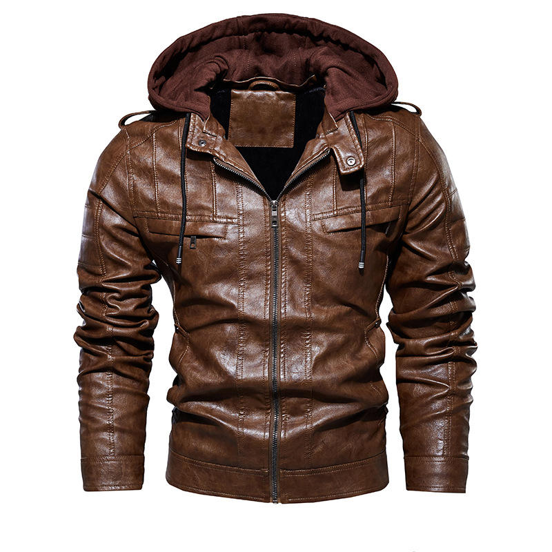 2020 Men Vintage Motorcycle Mens Outdoor Casual PU Leather Jacket Man Winter Coat Hooded Collar Club Bomber Jackets B3