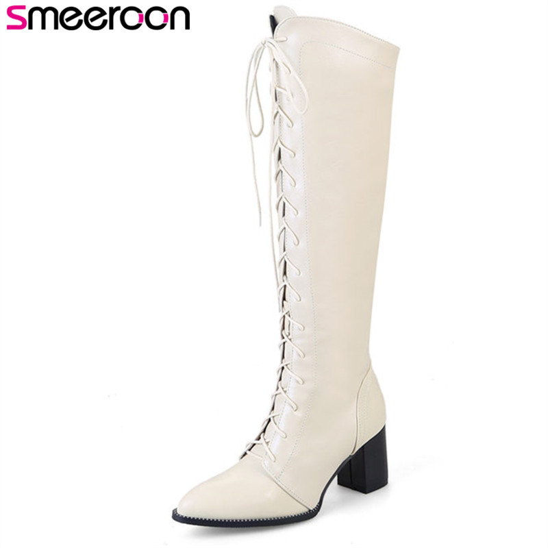 Smeeroon zip+cross tied high heels knee high boots autumn winter boots pointed toe women party shoes big size 33-43, Beige
Smeeroon zip+cross tied high heels knee high boots autumn winter boots pointed toe women party shoes big size 33-43, Beige