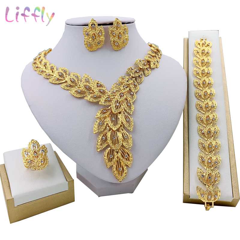 New African Jewelry Fine Jewelry Necklace Earrings Bracelet Women's Sets Nigerian Wedding Sets, As pic