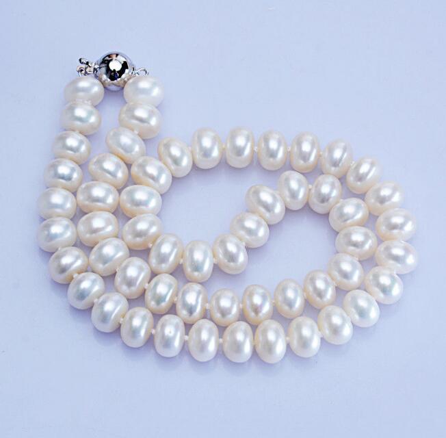 Beautiful 11-10MM NATURAL White PEARL NECKLACE 18" 36