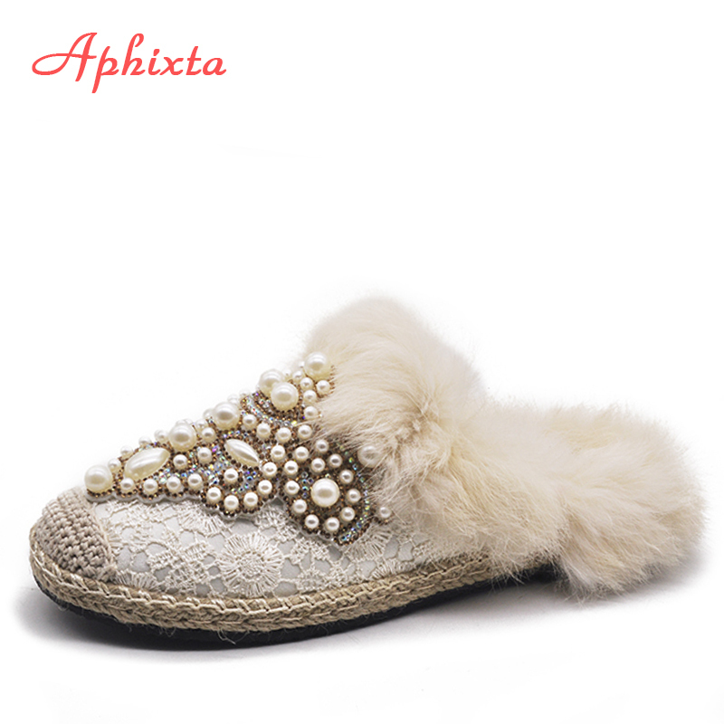 Aphixta Winter Warm Real Fur Slippers Women Shoes Woman Lace Pearl Crystal Bling Plush Women's Furry Natural Rabbit Hair Shoes Y200106, Beige - warm slipper
Aphixta Winter Warm Real Fur Slippers Women Shoes Woman Lace Pearl Crystal Bling Plush Women's Furry Natural Rabbit Hair Shoes Y200106, Beige - warm slipper