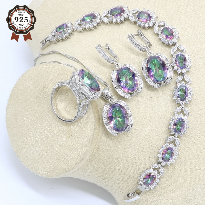 Silver Color Wedding Jewelry Set for Women Multicolor Semi-precious Bracelet Earrings Necklace Pendant Ring Party Birthday Gift, As pic
Silver Color Wedding Jewelry Set for Women Multicolor Semi-precious Bracelet Earrings Necklace Pendant Ring Party Birthday Gift, As pic