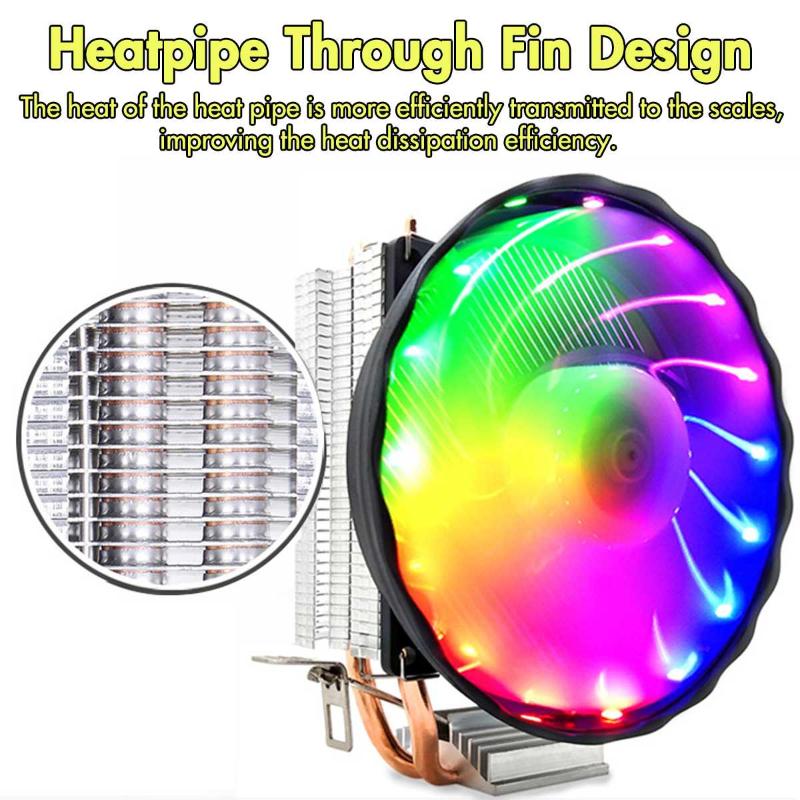 

LED RGB CPU Cooler 4pin 2 Copper Heatpipes Quiet Cooler Fan Cooling Heatsink Radiator for Intel Socket LGA 1156/1155/775 for AMD