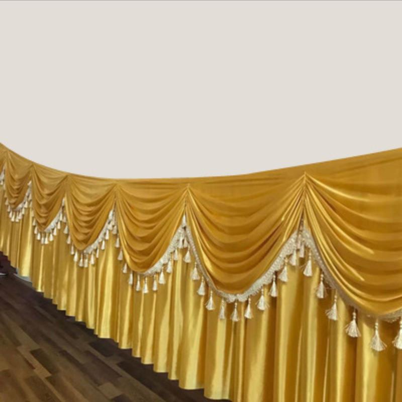 20ft Length (6M) Gold Table Skirts Ice Silk Solid Table Skirt Beautiful Swag with Tassel Cloth Wedding Decoration
20ft Length (6M) Gold Table Skirts Ice Silk Solid Table Skirt Beautiful Swag with Tassel Cloth Wedding Decoration