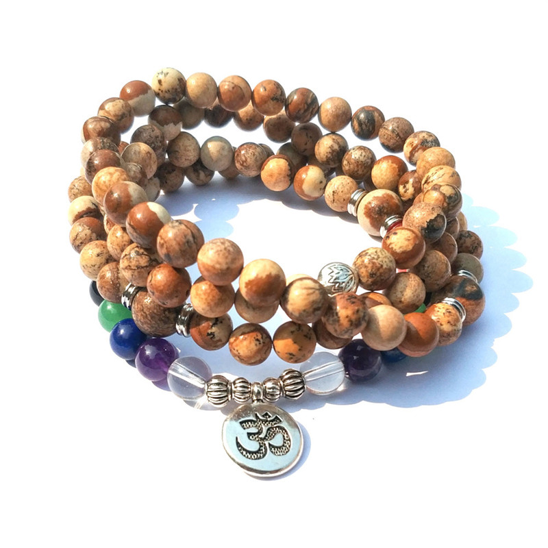 108 Natural Stone Beaded Mala Yoga Necklace Or Bracelet Picture J-asper OM Bracelets 7 Chakra Meditation Boho Bracelet Men Women
108 Natural Stone Beaded Mala Yoga Necklace Or Bracelet Picture J-asper OM Bracelets 7 Chakra Meditation Boho Bracelet Men Women