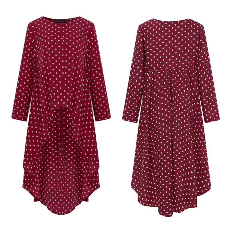 Stylish Printed Asymmetrical Tunic Women's Polka Dot Blouse ZANZEA Spring Long Sleeve Shirts Female Pleated Tops Oversized 5XL 200925