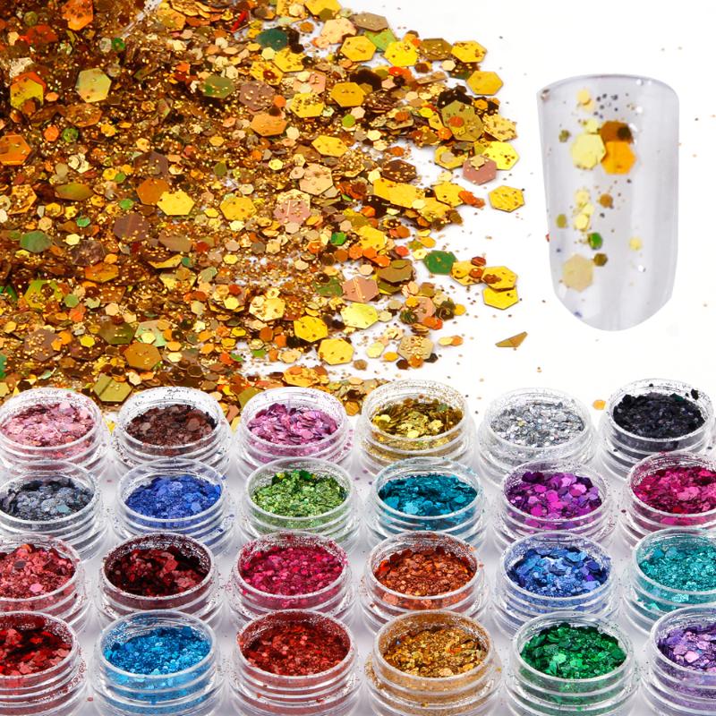 24 Jars/Lot Chunky Glitter Holographic Powder Nail Flakes Decoration Nails Glitter Colors Eye Holographic Nail Accessory
24 Jars/Lot Chunky Glitter Holographic Powder Nail Flakes Decoration Nails Glitter Colors Eye Holographic Nail Accessory