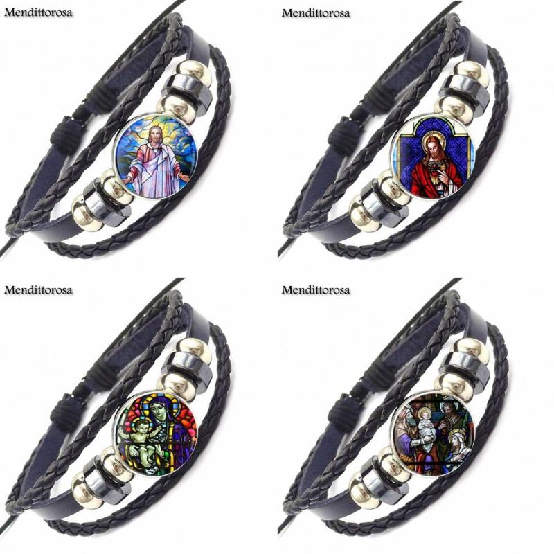 EJ Glaze Jesus Christ Praying Stained For Women Wedding Brand Jewelry Black Leather Bracelet Bangle Glass Dome
EJ Glaze Jesus Christ Praying Stained For Women Wedding Brand Jewelry Black Leather Bracelet Bangle Glass Dome
