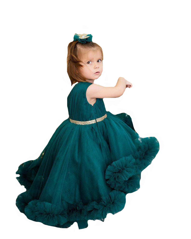 Hi-lo Hunter Green Girl's Pageant Dresses Ruffle One Shoulder Girls Birthday Party Gowns Custom Made Pleats Flower Girl Dress