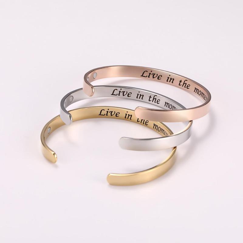 European and American Fashion Classic Stainless Steel Bracelet Live in The Moment Simple Lettering Bracelet for Sale
European and American Fashion Classic Stainless Steel Bracelet Live in The Moment Simple Lettering Bracelet for Sale