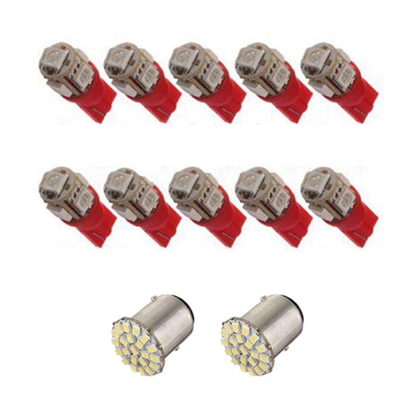 2X 1157 T25 S25 BAY15D 22 SMD LED White Bulb Lamp with 10X T10 194 168 501 W5W CULOT 5 LED SMD Bulb Night RED 12V, As pic
2X 1157 T25 S25 BAY15D 22 SMD LED White Bulb Lamp with 10X T10 194 168 501 W5W CULOT 5 LED SMD Bulb Night RED 12V, As pic