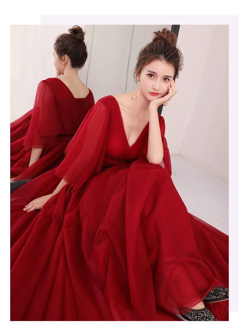 Fashion Wine Red Banquet Evening Dresses Sexy Deep V-neck Floor Length Party Prom Gown Plus Size Women Dress Vestido Debutante