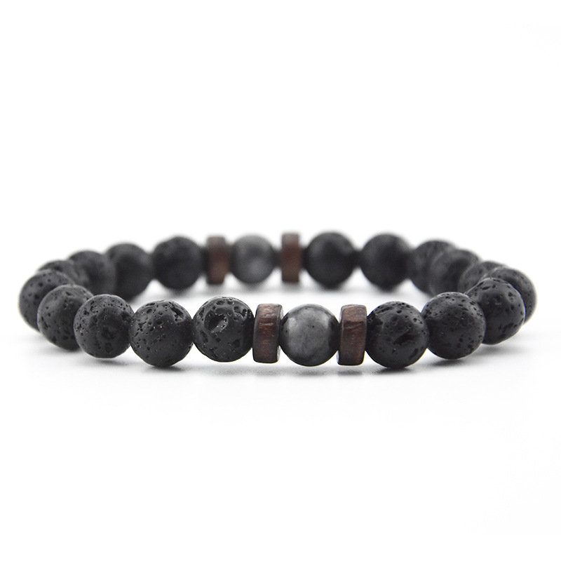 Natural Volcanic Lava bracelet Rock Stone Strand Bracelets Wood bead Black Charm Stone jewelry Women Men accessories Gift