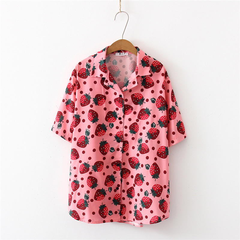 Korean Style Women Clothes 2020 Fashion Streetwear Short Sleeve Strawberry Printed Turn-down Collar Shirts Casual Loose Cardigan, Red
Korean Style Women Clothes 2020 Fashion Streetwear Short Sleeve Strawberry Printed Turn-down Collar Shirts Casual Loose Cardigan, Red