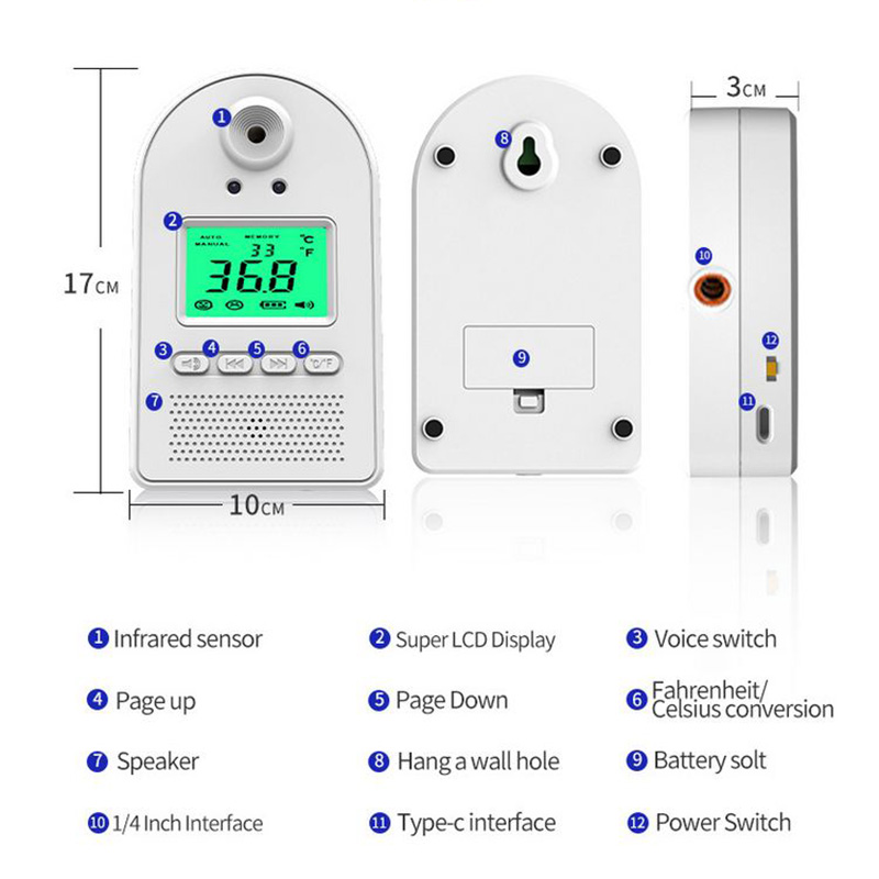TCT 1pc K5 Digital Infrared Thermometer Measuring Instrument Non-contact Electronic Intelligent Voice Broadcast Body Temperature Tester