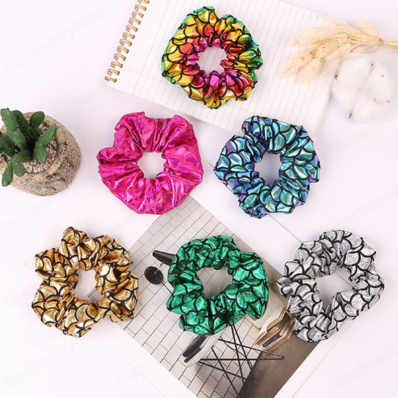 New Glitter Colorful Hair Scrunchies Women Elastic Hair Bands Girls Headwear Bright Color Silk Ponytail Holder Hair Tie Accessories