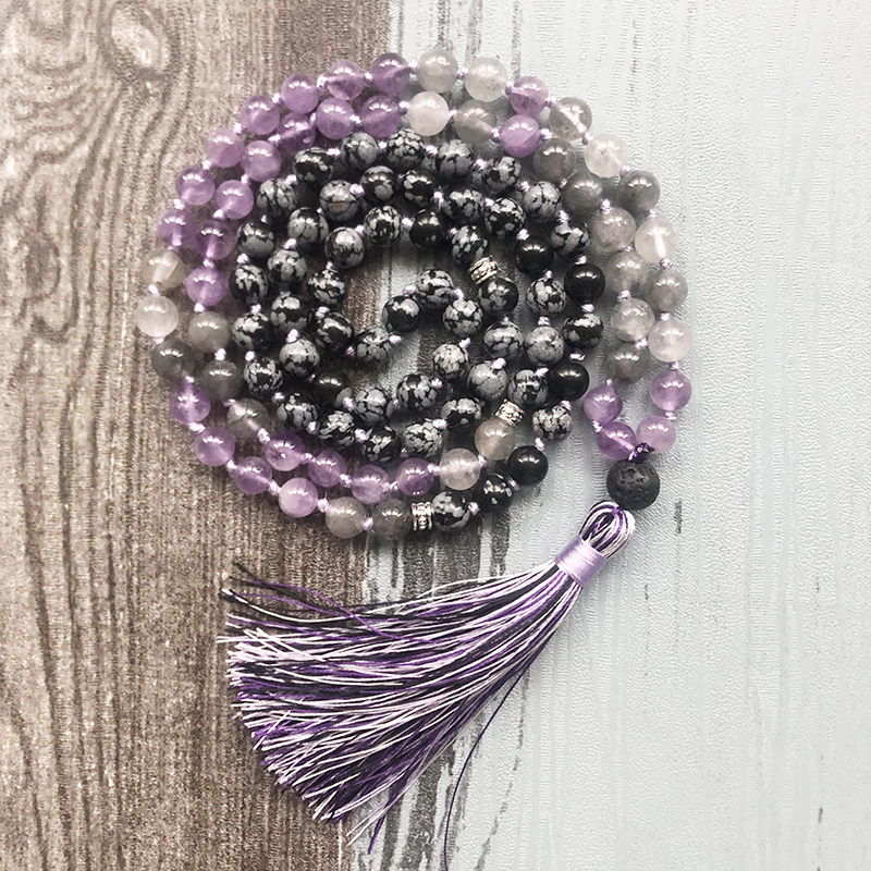 108 Mala Beads Knotted Necklace Snowflake Cloudy Q-uartz Mala Necklace Chakra Jewelry Handmade Tassel Boho Women
108 Mala Beads Knotted Necklace Snowflake Cloudy Q-uartz Mala Necklace Chakra Jewelry Handmade Tassel Boho Women