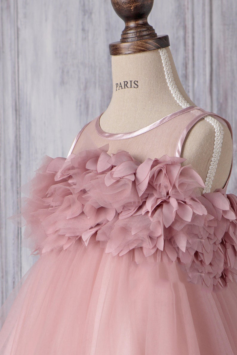 Blush Pink Flower Girl Dresses for Wedding Hot Sheer Jewel Neck Tiered Ruffles Kids Pageant Party Birthday Gown for Girls