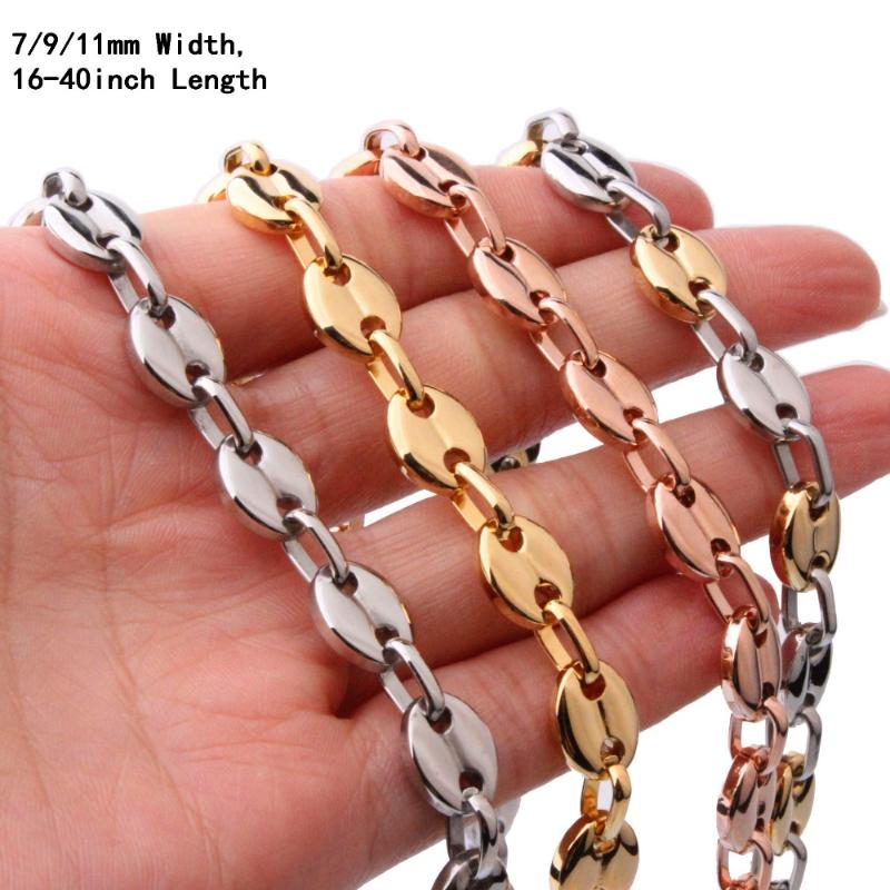 Popular Coffee beans Chain 7/9/11mm Silver Color/Gold/RoseGold Color 316L Stainless Steel Mens Womens Necklace 16''-40
Popular Coffee beans Chain 7/9/11mm Silver Color/Gold/RoseGold Color 316L Stainless Steel Mens Womens Necklace 16''-40