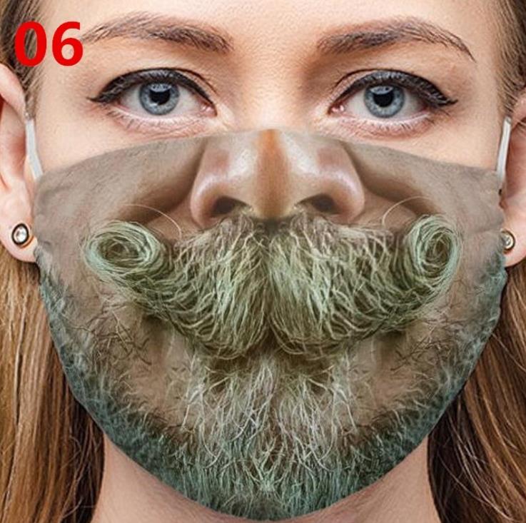 Mens 3D Printed Funny Face Mask Breathable Washable Mouth Protection Cotton Covers Reusable Anti Dust Unisex Women