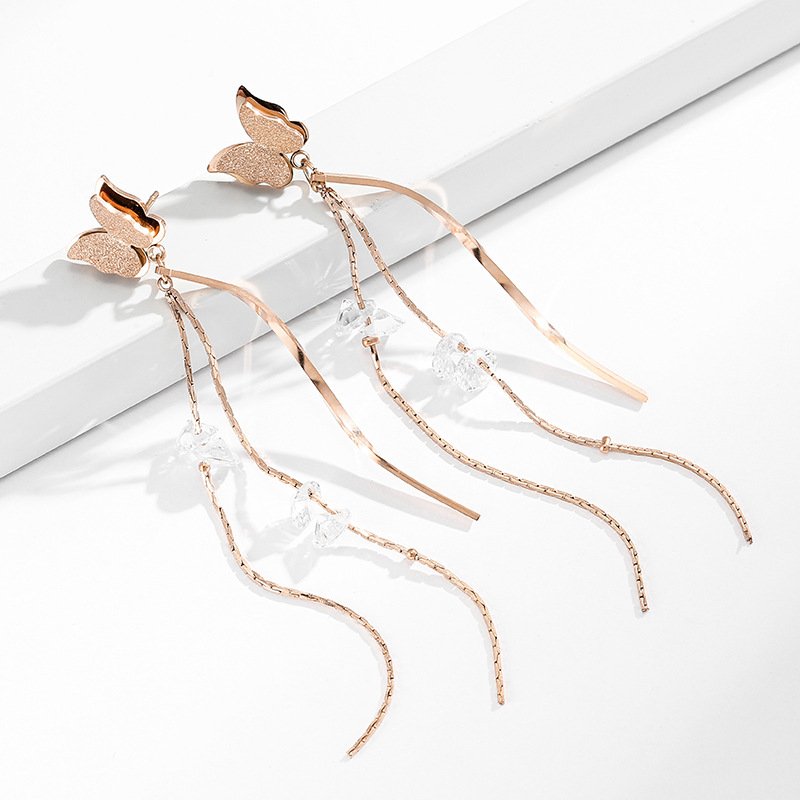 Stud Arrival Zircon Butterfly Tassel Earring Line Rose Gold Color Woman Gift Titanium Steel Jewelry Not Fade
Stud Arrival Zircon Butterfly Tassel Earring Line Rose Gold Color Woman Gift Titanium Steel Jewelry Not Fade