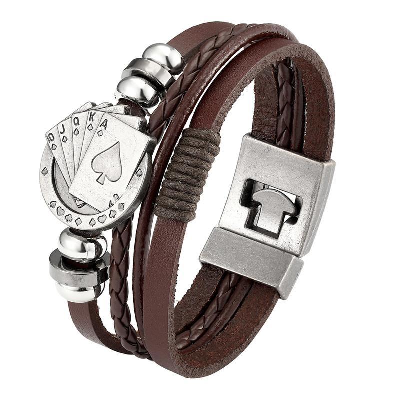 Vintage Poker Cards Multilayer Leather Bracelet Men Fashion Braided Handmade Open Cuff Rope Wrap Bracelets & Bangles Male Gift
Vintage Poker Cards Multilayer Leather Bracelet Men Fashion Braided Handmade Open Cuff Rope Wrap Bracelets & Bangles Male Gift