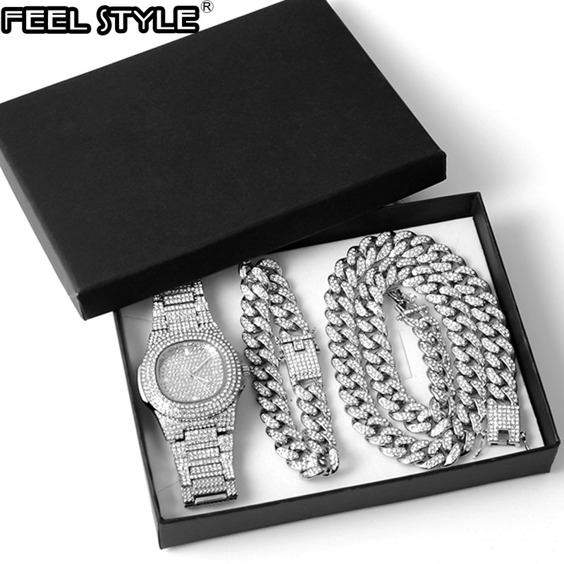 Silver Color Necklace +Watch+Bracelet Hip Hop Miami Curb Cuban Chain Full Iced Out Paved Rhinestones CZ Bling For Men Jewelry
Silver Color Necklace +Watch+Bracelet Hip Hop Miami Curb Cuban Chain Full Iced Out Paved Rhinestones CZ Bling For Men Jewelry