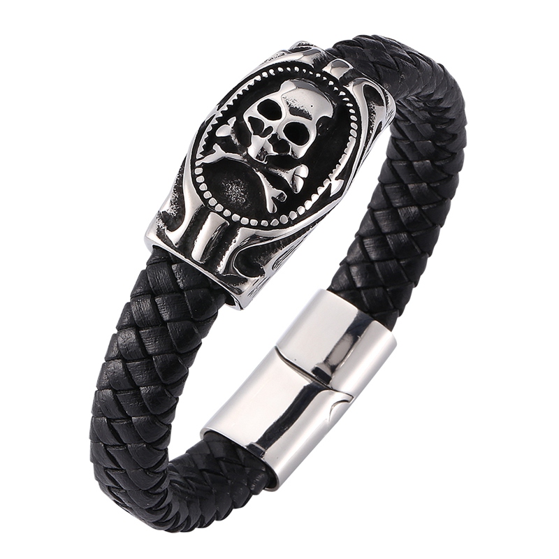 High Quality Men Genuine Leather Bracelet Stainless Steel Jewelry Cool Punk Rock Style Skull Men Bracelets Gifts SP0272
High Quality Men Genuine Leather Bracelet Stainless Steel Jewelry Cool Punk Rock Style Skull Men Bracelets Gifts SP0272