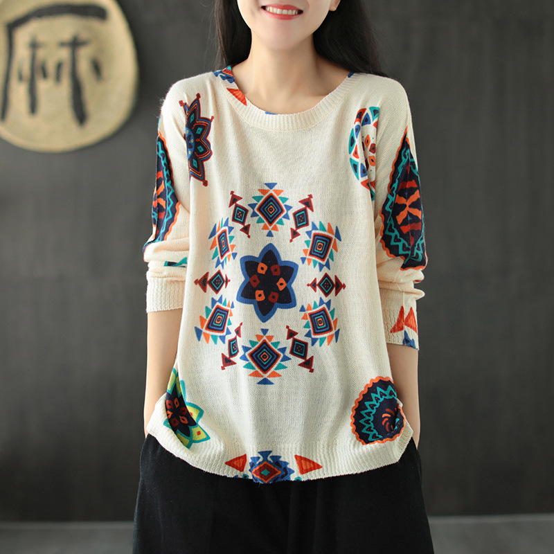 Digital print knit sweater 2020 early autumn new style retro loose wild round neck long sleeve top women, Beige
Digital print knit sweater 2020 early autumn new style retro loose wild round neck long sleeve top women, Beige