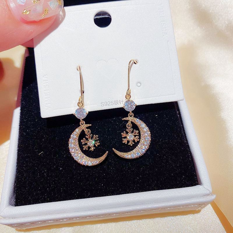 High-end Micro Paved Cubic Zircon Snowflake Moon Drop Earrings for Women Gold Color Earrings Jewelry, Silver
High-end Micro Paved Cubic Zircon Snowflake Moon Drop Earrings for Women Gold Color Earrings Jewelry, Silver