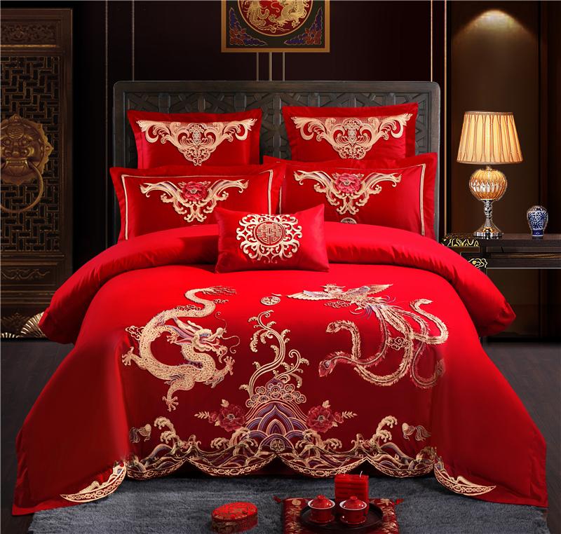 Luxury 100% Cotton dragon and Phoenix Wedding Bedding Set Embroidery Duvet Cover Bed Sheet Pillowcases Queen King Size 4/6/7pcs, Qx2
Luxury 100% Cotton dragon and Phoenix Wedding Bedding Set Embroidery Duvet Cover Bed Sheet Pillowcases Queen King Size 4/6/7pcs, Qx2