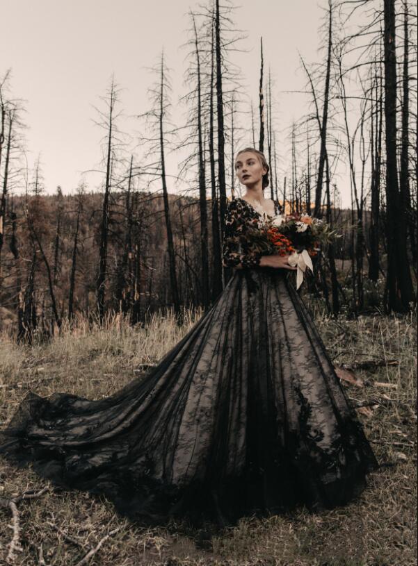 A Country Black Gothic E Wedding Dresses V Neck Sleeve Appliqued Lace Bridal Gowns Boho Backless Long Ves De Novia AL Ppliqued Es L ppliqued es