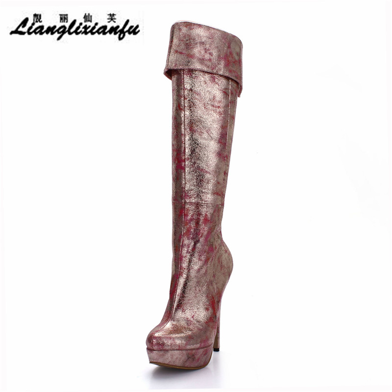 LLXF RED Gold Knee-High Motorcycle boots 14cm Thin Heels Round Toe Lace-Up Shoes woman botas mujer platforms party pumps
LLXF RED Gold Knee-High Motorcycle boots 14cm Thin Heels Round Toe Lace-Up Shoes woman botas mujer platforms party pumps