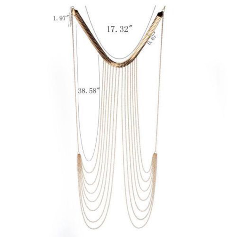 Women Body Chain Jewelry Charm Punk Gold Cold Chain Tassel Belly Waist Sexy Bikini Harness Necklace Pendant