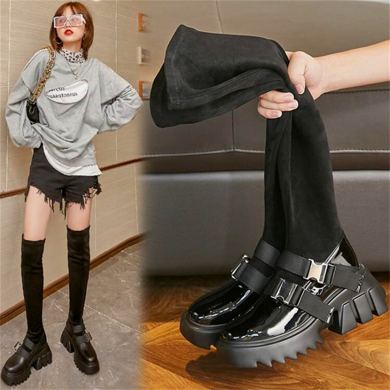 Black patent leather boots metal buckle decoration women's high-heel platform high-heel boots, winter women's long boots
Black patent leather boots metal buckle decoration women's high-heel platform high-heel boots, winter women's long boots