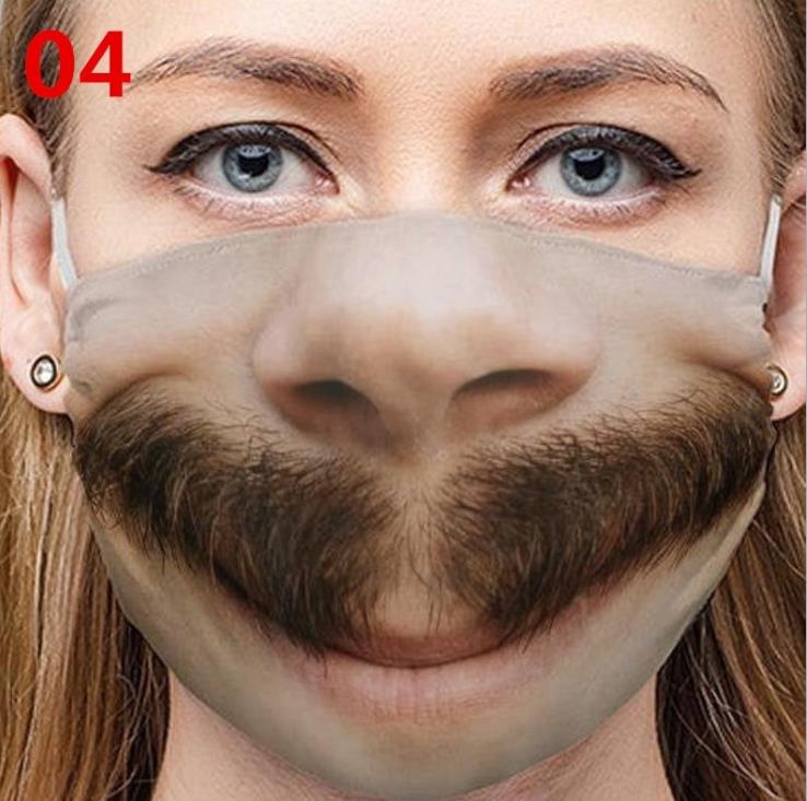 Mens 3D Printed Funny Face Mask Breathable Washable Mouth Protection Cotton Covers Reusable Anti Dust Unisex Women