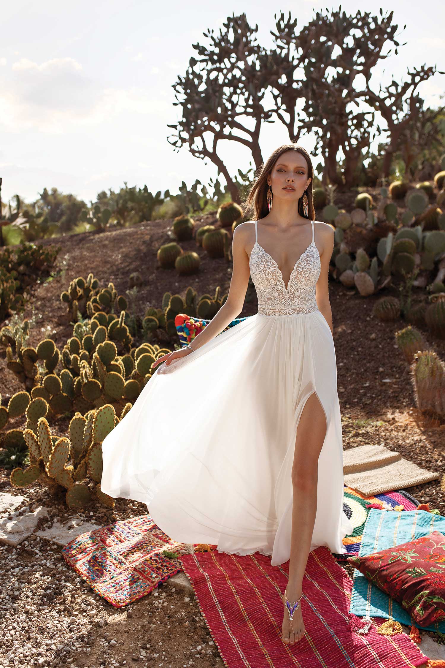 asaf dadush 2021 split wedding dresses v neck beaded boho bohemian lace wedding dress robes de marie