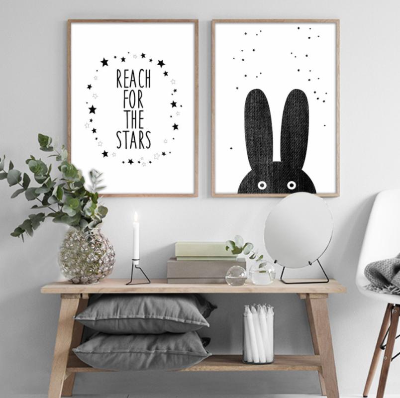 Cartoon Bear Canvas Painting Black White Nordic Posters Nursery Wall Art Pictures for Baby Kids Room Home Decor Unframed