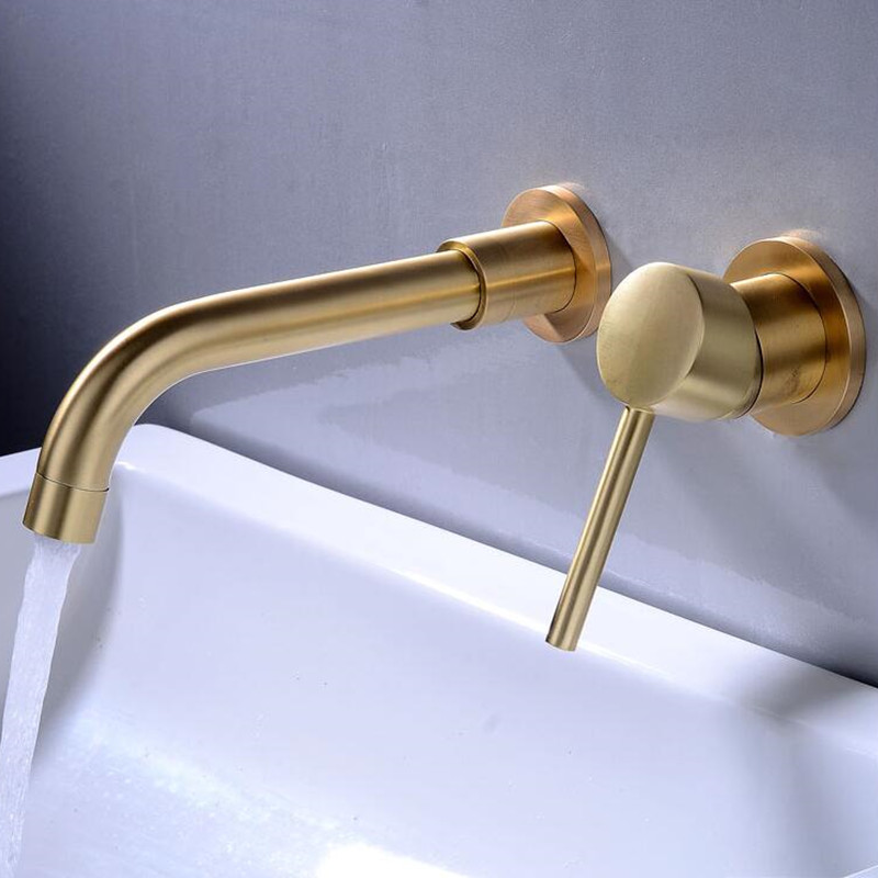 Wall Mounted Brass Basin Faucet Single Handle Mixer Tap Hot Cold Bathroom Water Wholesale Bath MaBlack White Brush Gold Set