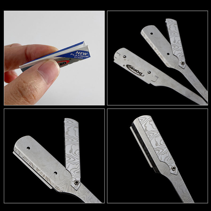 Damascus Pattern Stainless Steel Folding Razor Spider Rosewood Grain Handle Men's Facial Shaver Straight razor Holder G0722