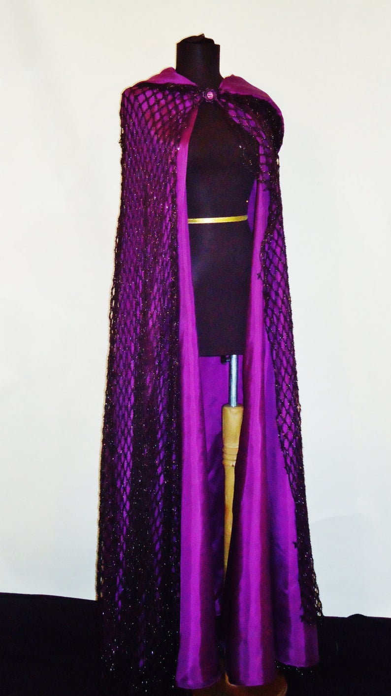 Sparkly Purple Hooded Cloaks Winter Wedding Capes Wicca Robe Warm Hallowmas Christmas Evening Party Prom Jacket