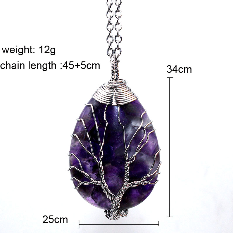 Necklace Jewelry Healing Chakra Wicca Witch Amulet Pendants Necklace Women Natural Gemstone Amethyst Opal Tree of Life Charms Necklace