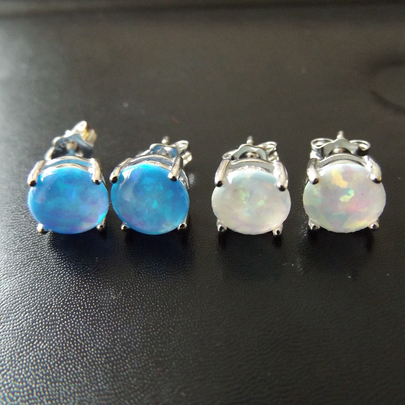 Wholesale-2020 New 8mm Synthetic Opal Earring Stus 925 Sterling Silver Material with Rhodium Plated 5 pair a lot For Women