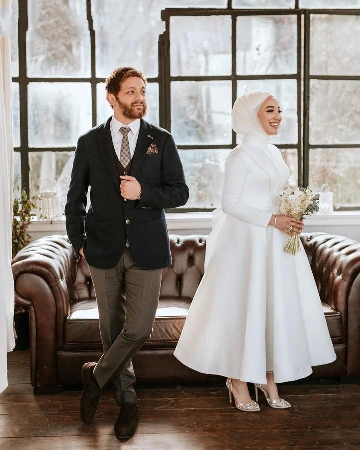2020 Elegant Muslim Wedding Dresses with Hijab Ankle Length Satin Long Sleeve Plus Size Bridal Gowns Middle East Arabic vestido de novia