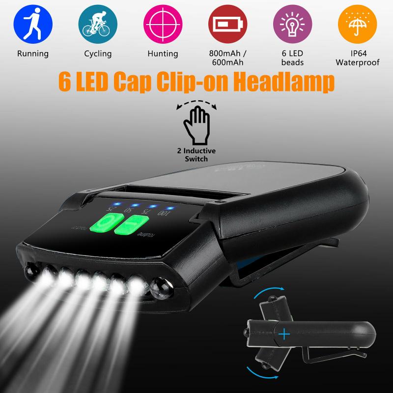6 LED Clip-on Hat Sensory Headlight Light Cap Hat Lamp Headlamp USB Rechargeable Head Lamp Lights Outdoor
6 LED Clip-on Hat Sensory Headlight Light Cap Hat Lamp Headlamp USB Rechargeable Head Lamp Lights Outdoor