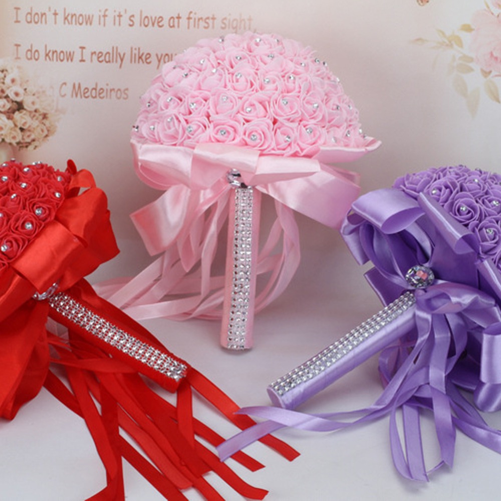 Handmade Rose Wedding Bridal Bouquet Beautiful Artificial Flower Foam Roses Bride Flower Wedding Party Accessory Wedding Bouquet