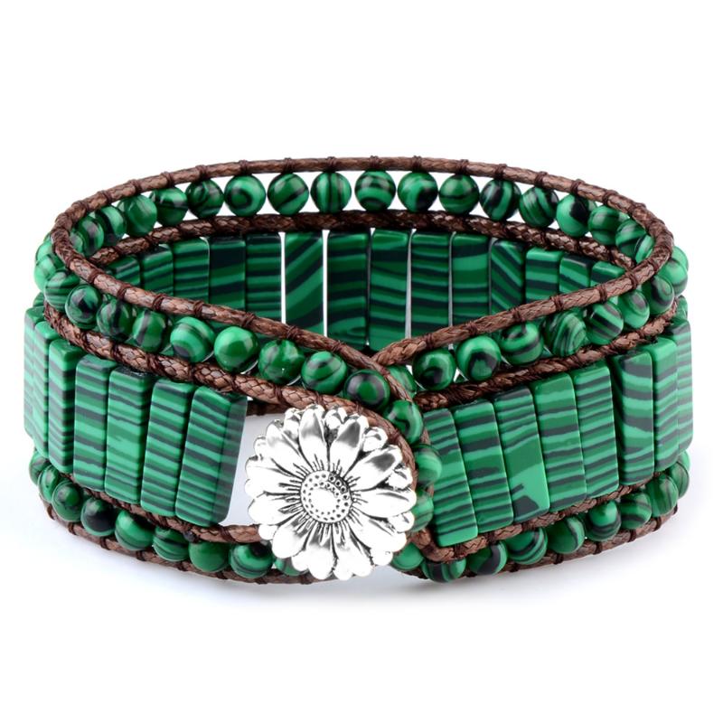 2020 hot sale style Malachite Stones Double Leather Wrap Bracelet Beaded Stainless steel flower buckle for men and women
2020 hot sale style Malachite Stones Double Leather Wrap Bracelet Beaded Stainless steel flower buckle for men and women